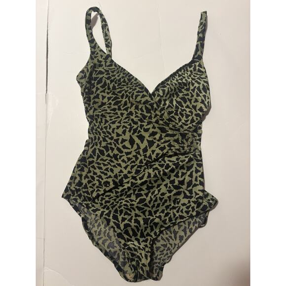 Sirena Y2K cheetah print green one piece swimsuit size 14 - Picture 1 of 5